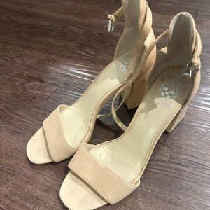 Marc Fisher Beige Block Heel Sandals with Ankle Strap